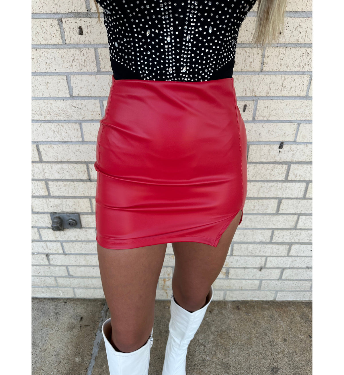 FREYA Red Side Slit Skirt