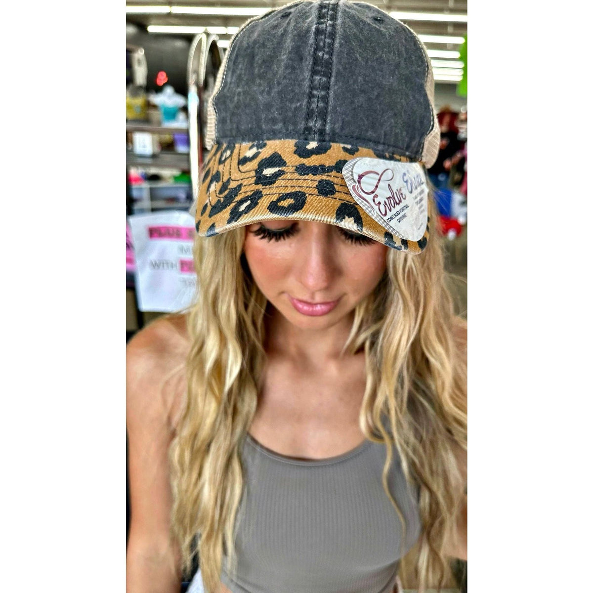 Pony Tail Hat ( cow or leopard)