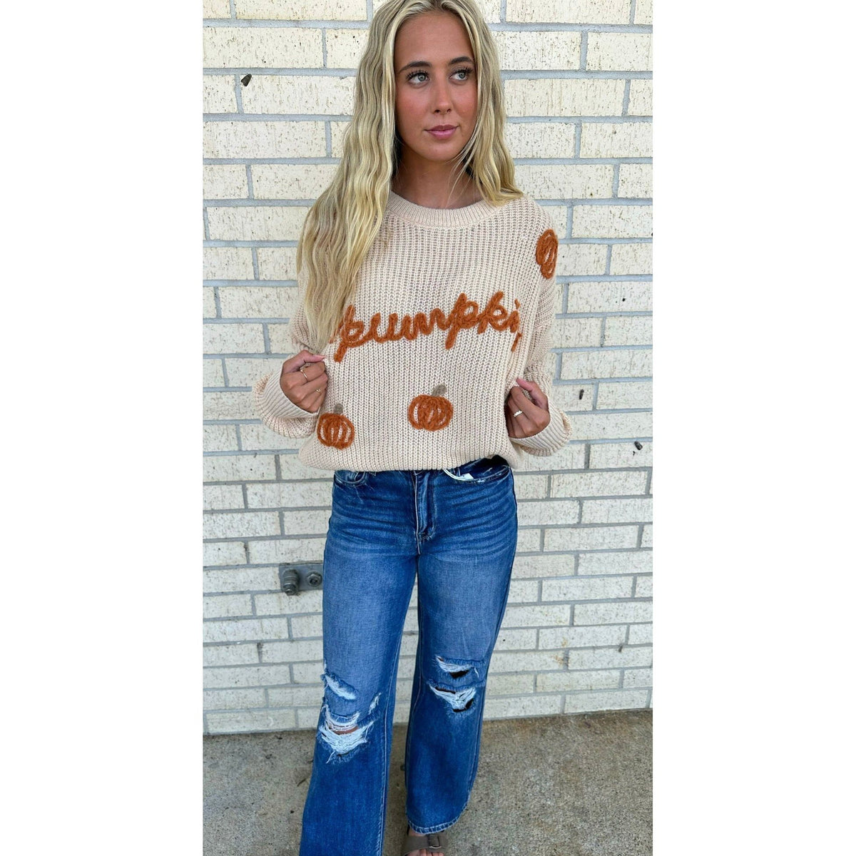 The CUTEST Fall Pumpkin Letter Yarn Sweater