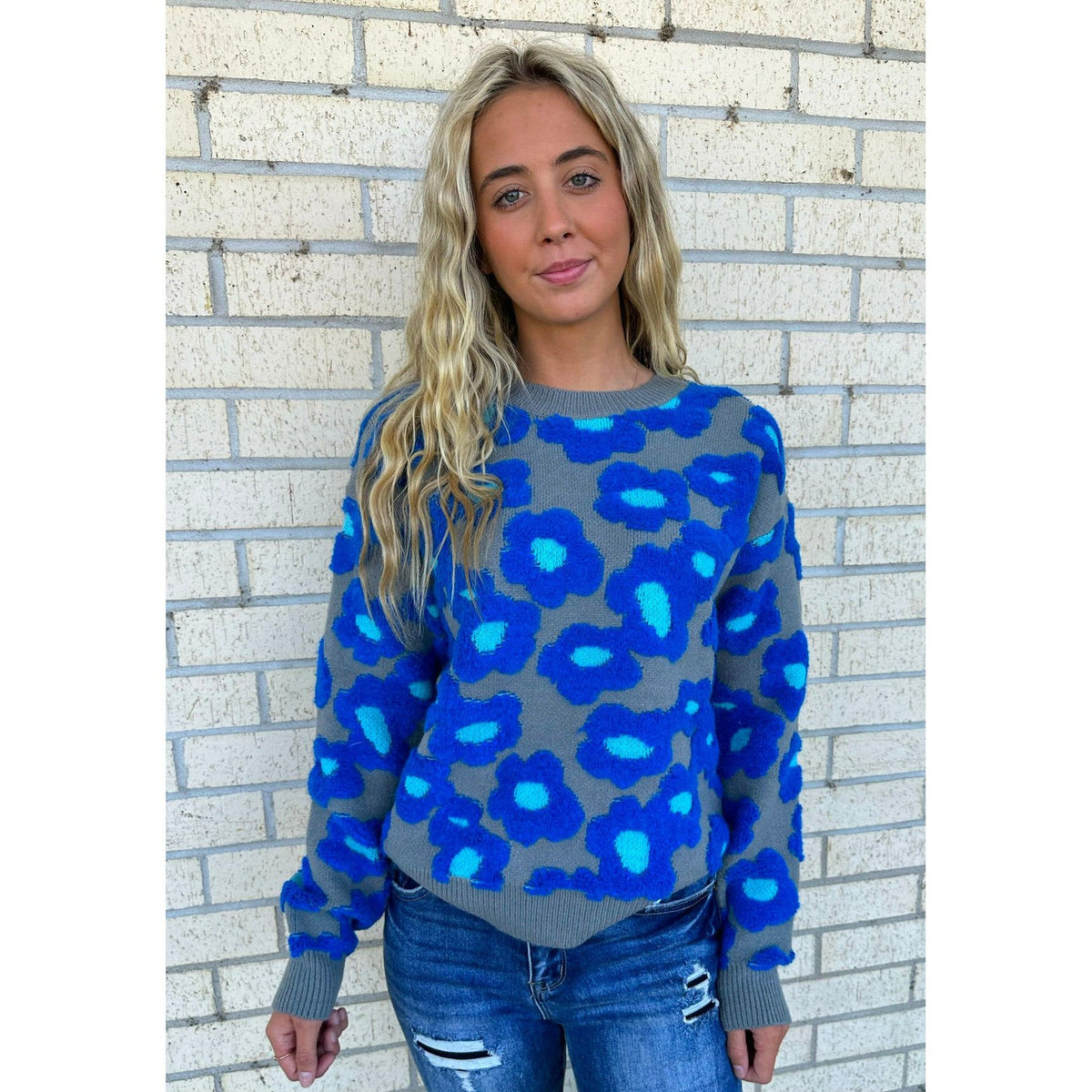 Blue Sherpa Floral Sweater