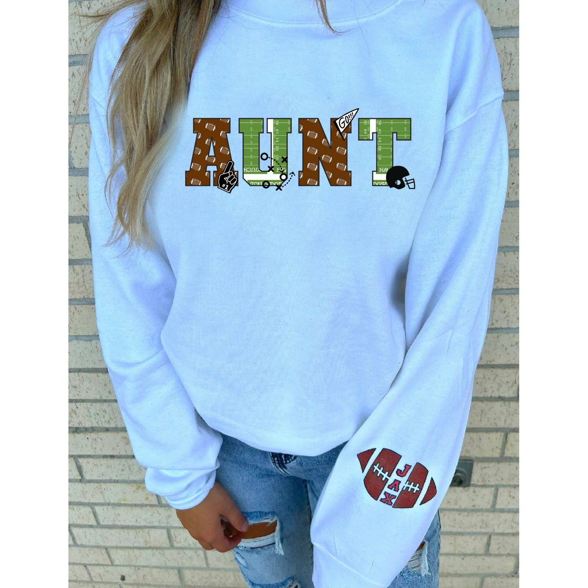 Aunt Football with Football Sleeve Custom tee or sweatshirt