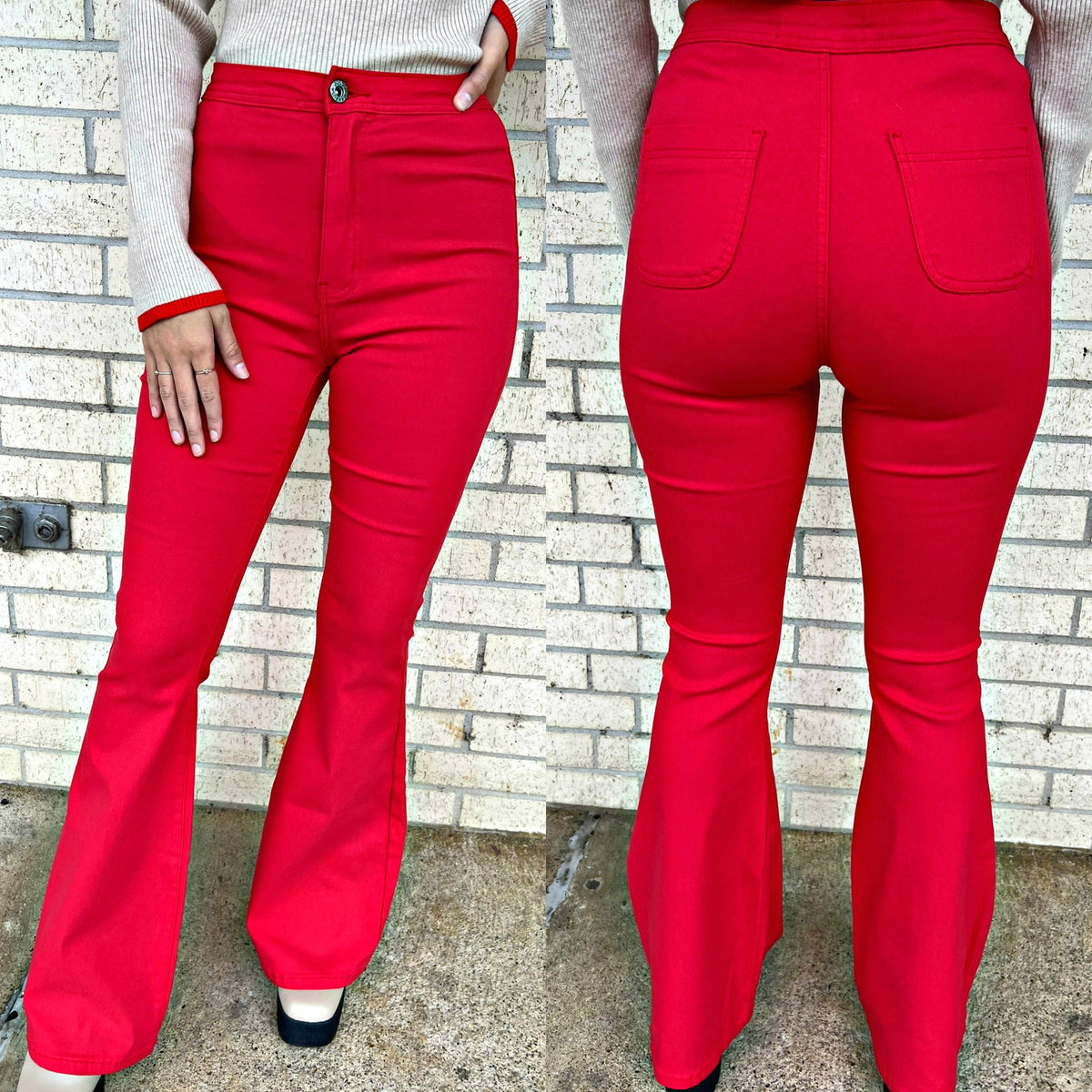 Terrah Red Bell Bottom Jeans (super stretch)