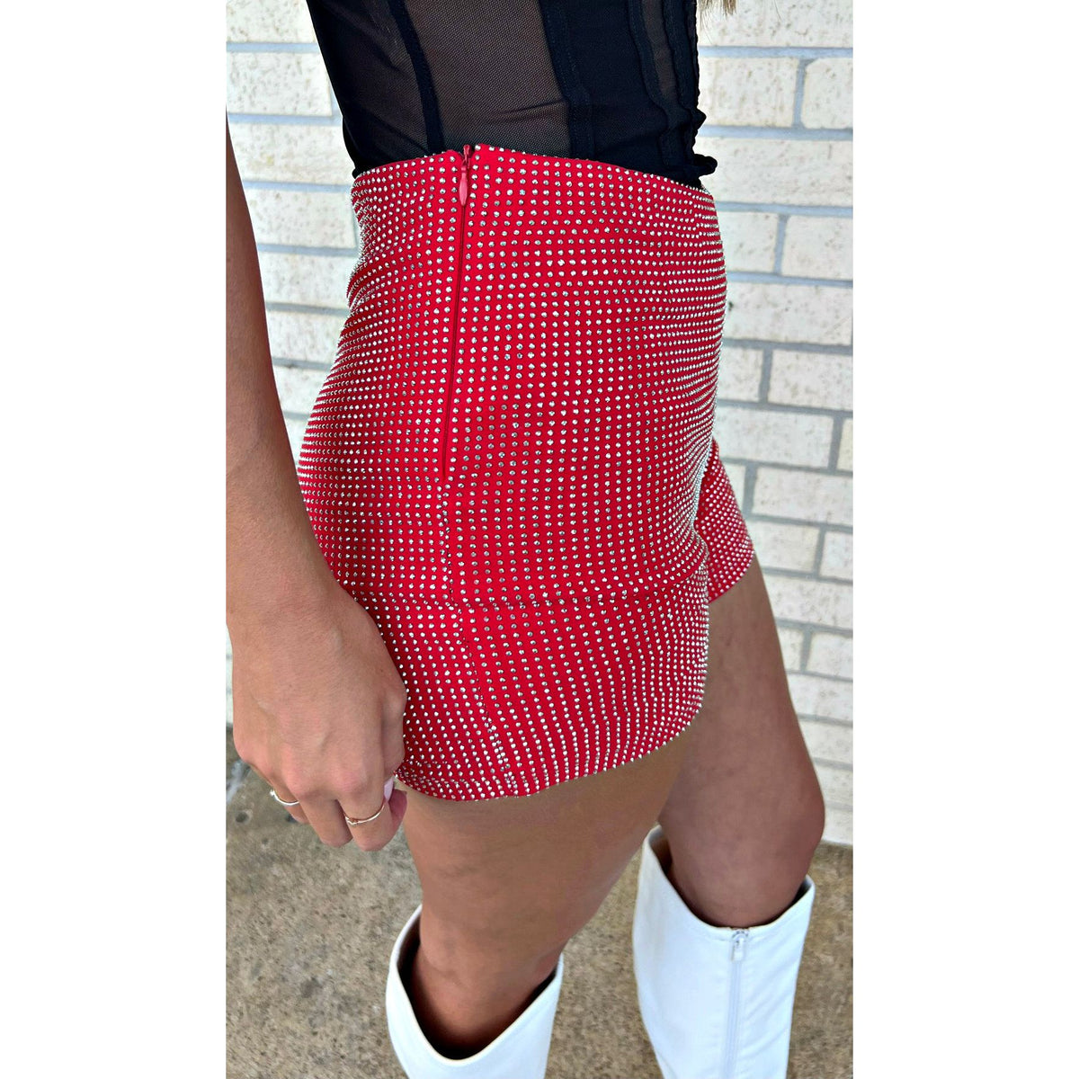 Red Rhinestone Shorts