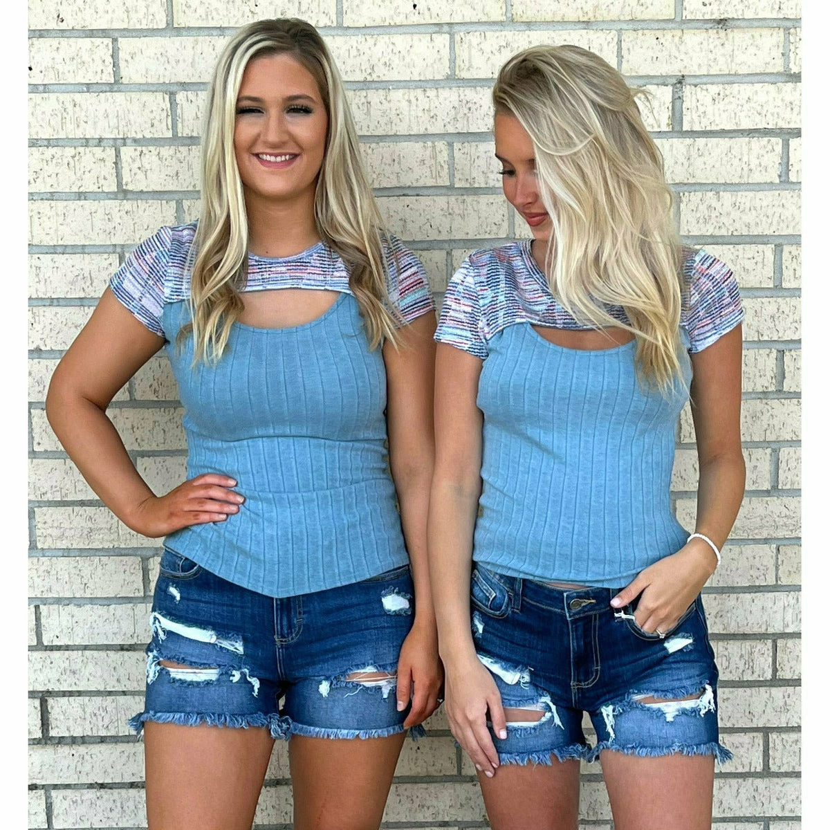 Gionna Blue Neck Cut out Top