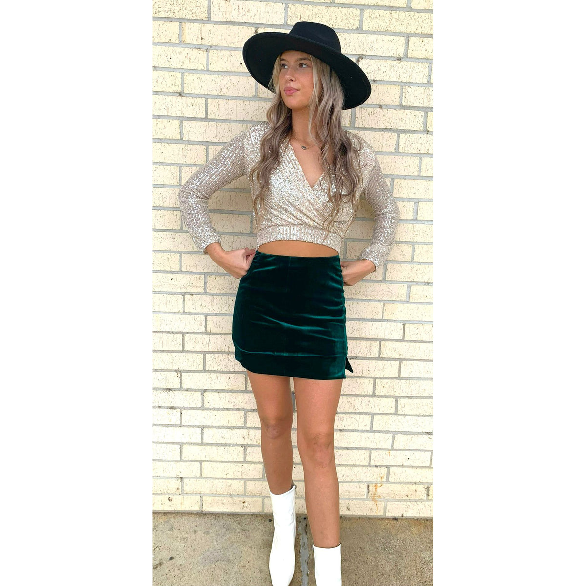 Holiday Hunter Green  Velvet Skirt