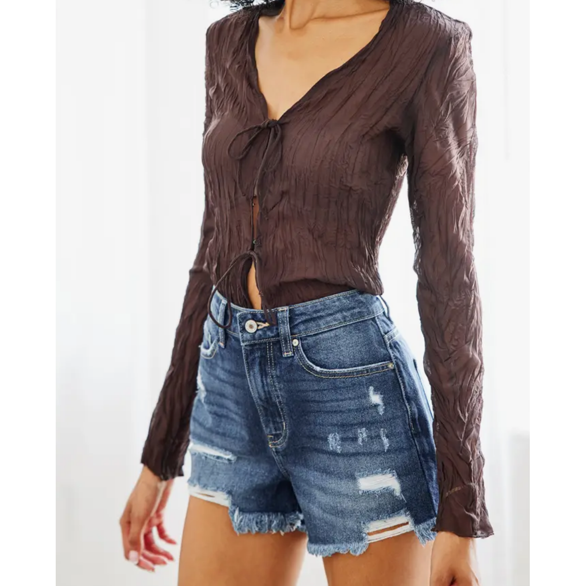 Kancan Distress Frayed Denim Short