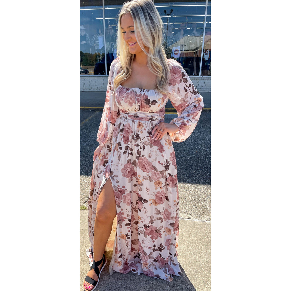 Babe Fall Colors Floral Maxi Dress