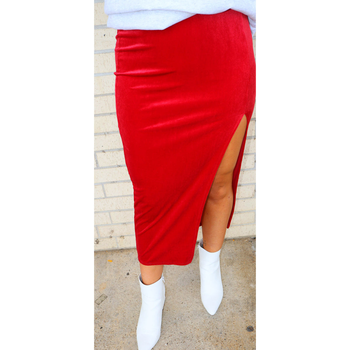 Aylee Red Velvet Maxi Skirt