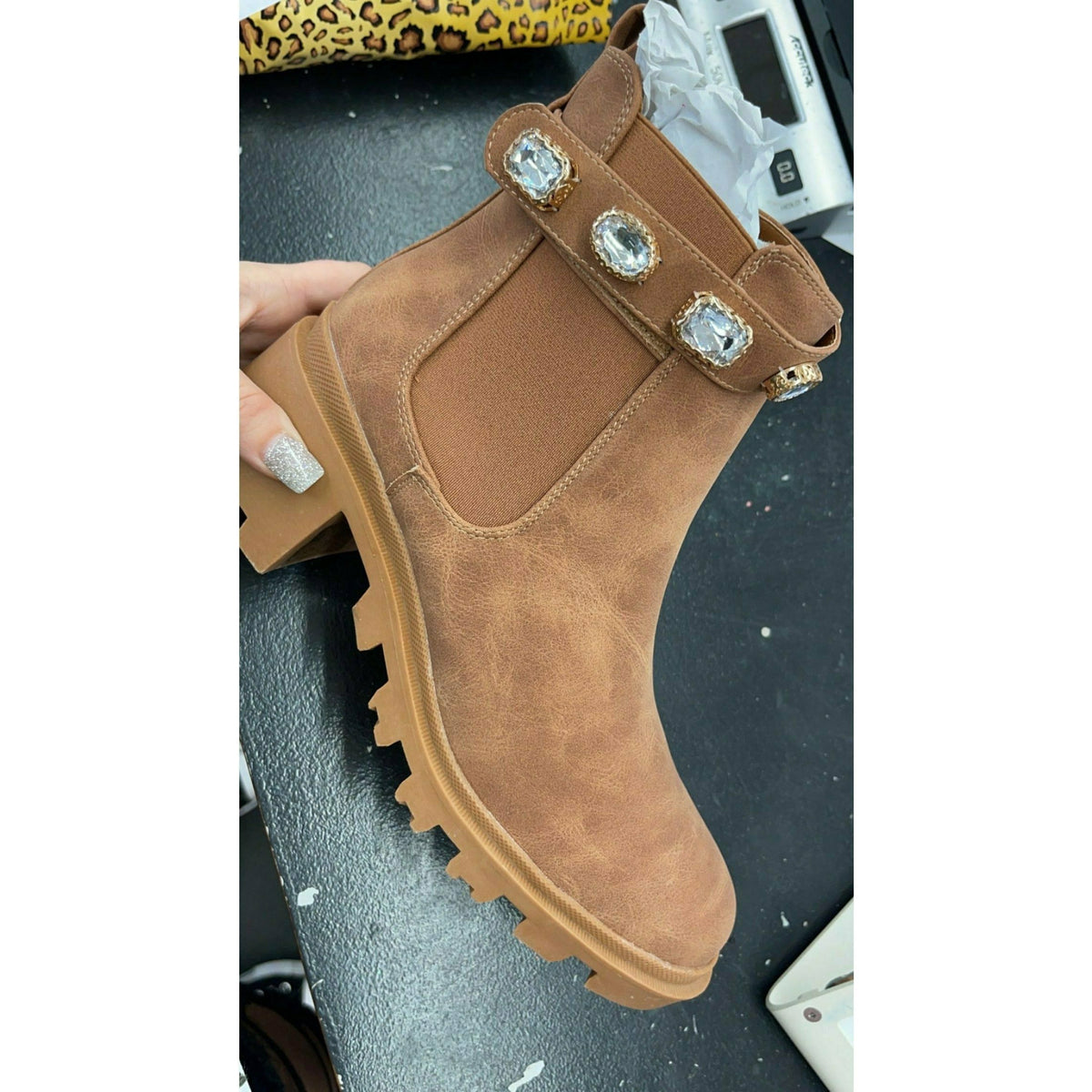 Stella Studded Brown Booties