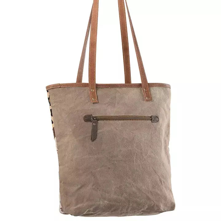 Cheetah Print Real Cowhide Leather and Upcycled Canvas Ladies Bag