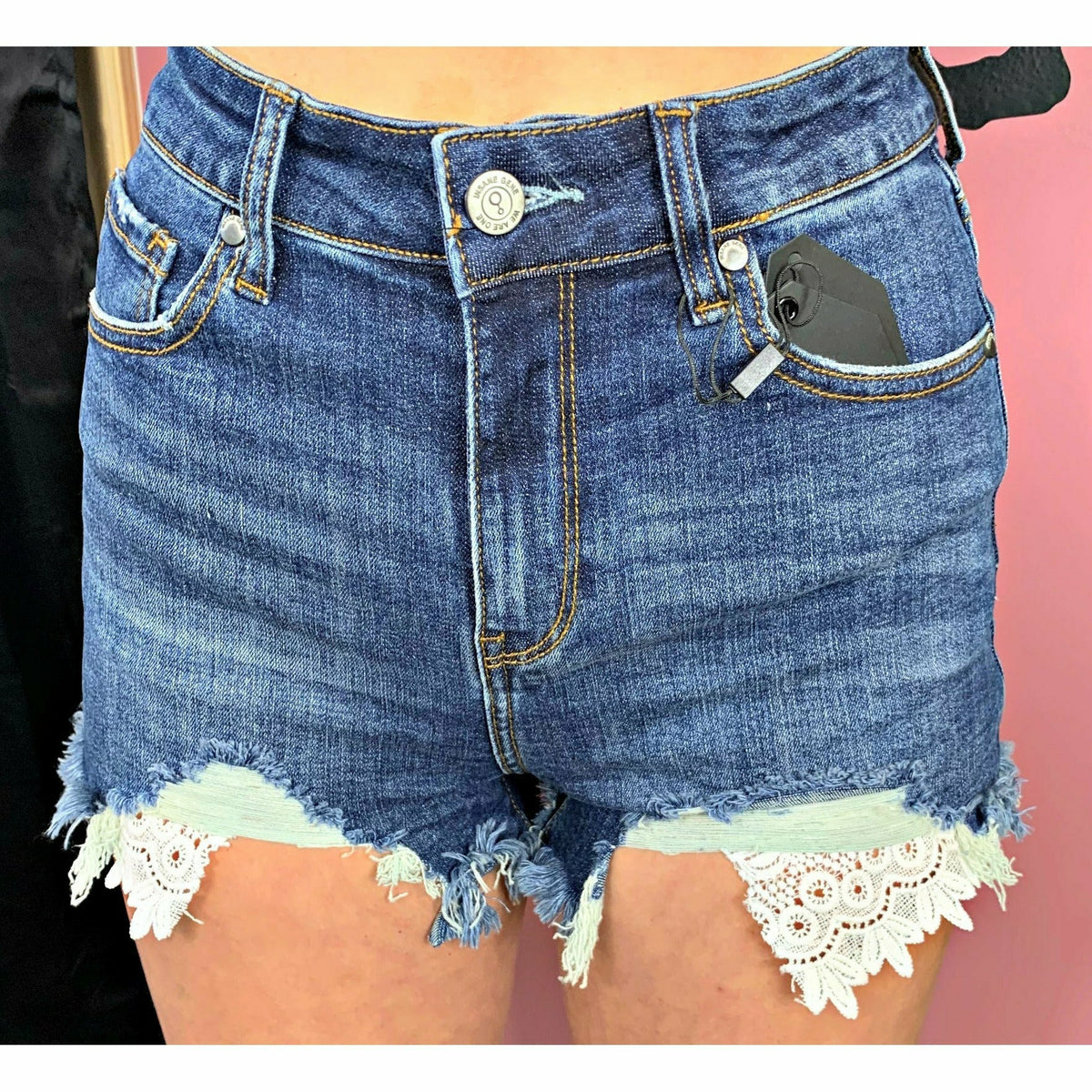 Carlie Crochet Detail Denim Shorts