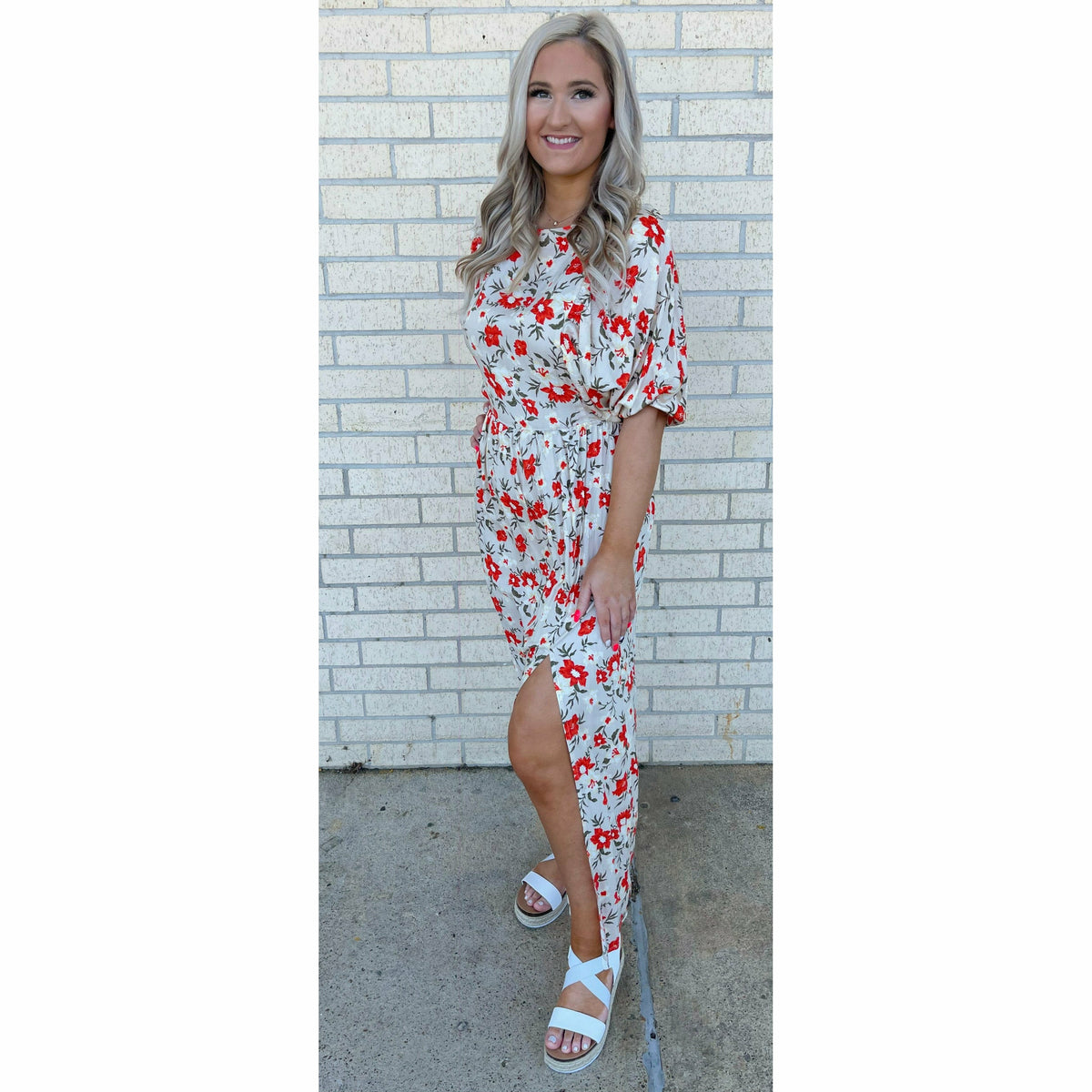 Catelyn Taupe/Red Floral Maxi Dress