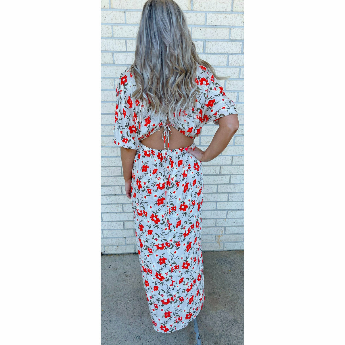Catelyn Taupe/Red Floral Maxi Dress