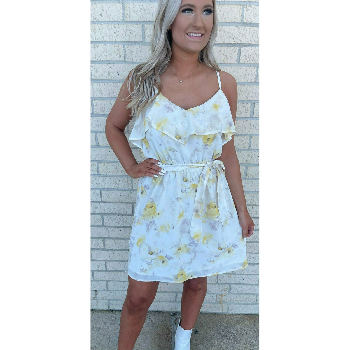 Shanna Yellow Floral Ivory Dress
